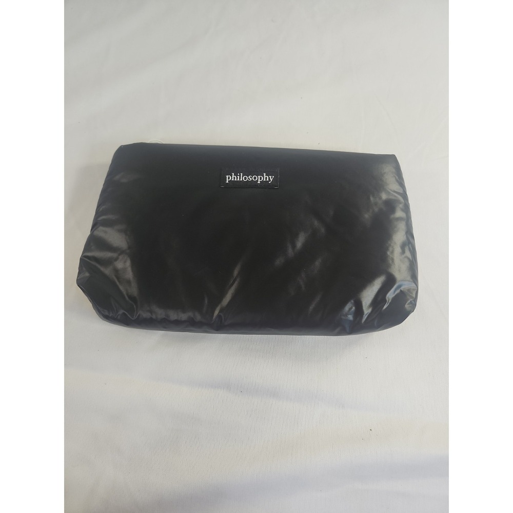NWT Philosophy Black Cosmetics Bag 10 X 6 Puffer Style Zip Close Giftable New